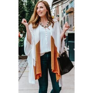 Universal Thread Open Knit Kimono Sweater White Brown OSFM